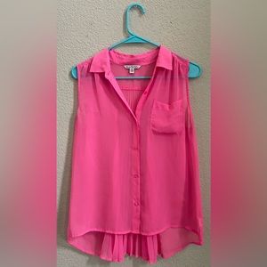 American Eagle Hot Pink Sheer Collared Tank Top